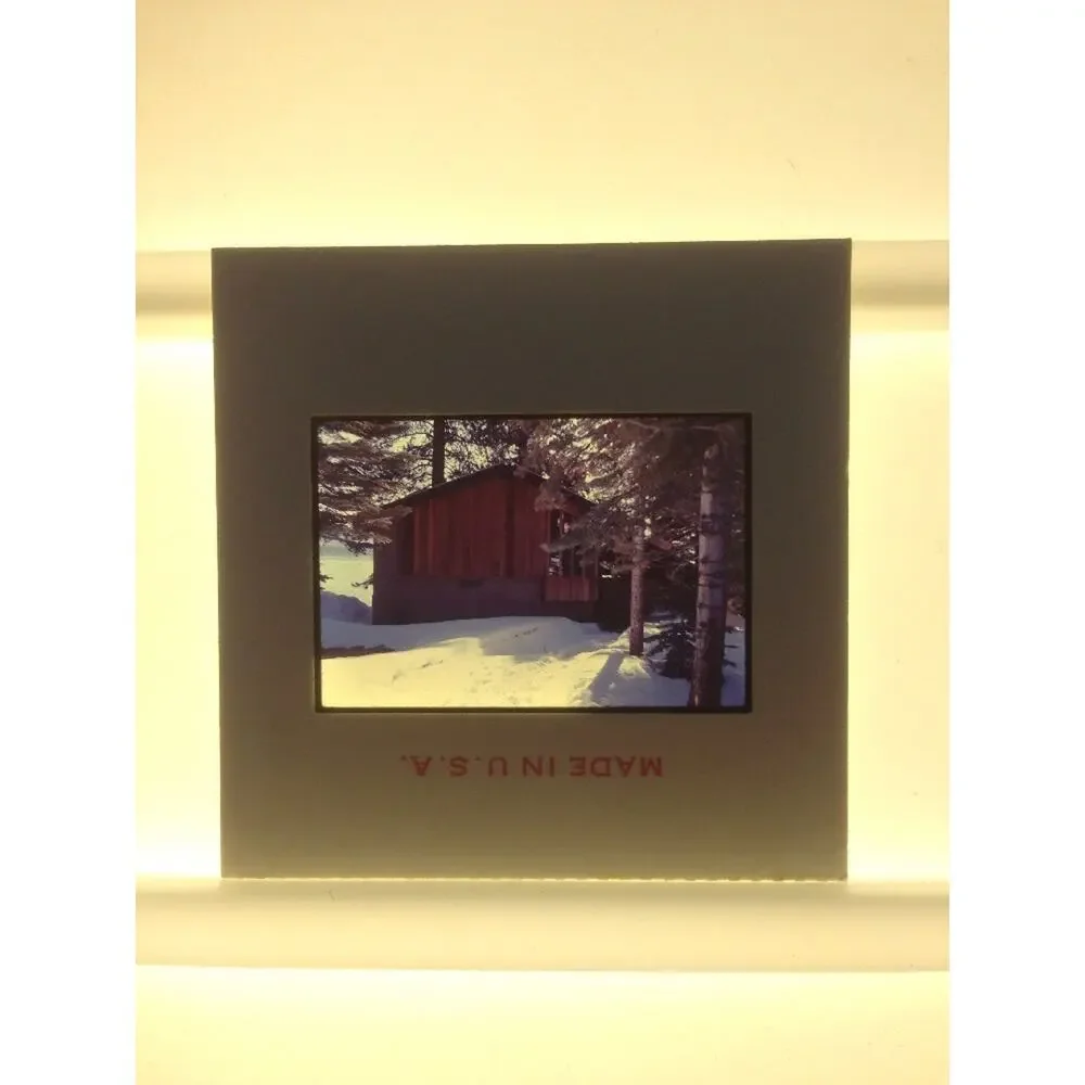 Vtg 50s Kodchrome Mid Century Modern Cabin House Snow Winter Photo Color Slide